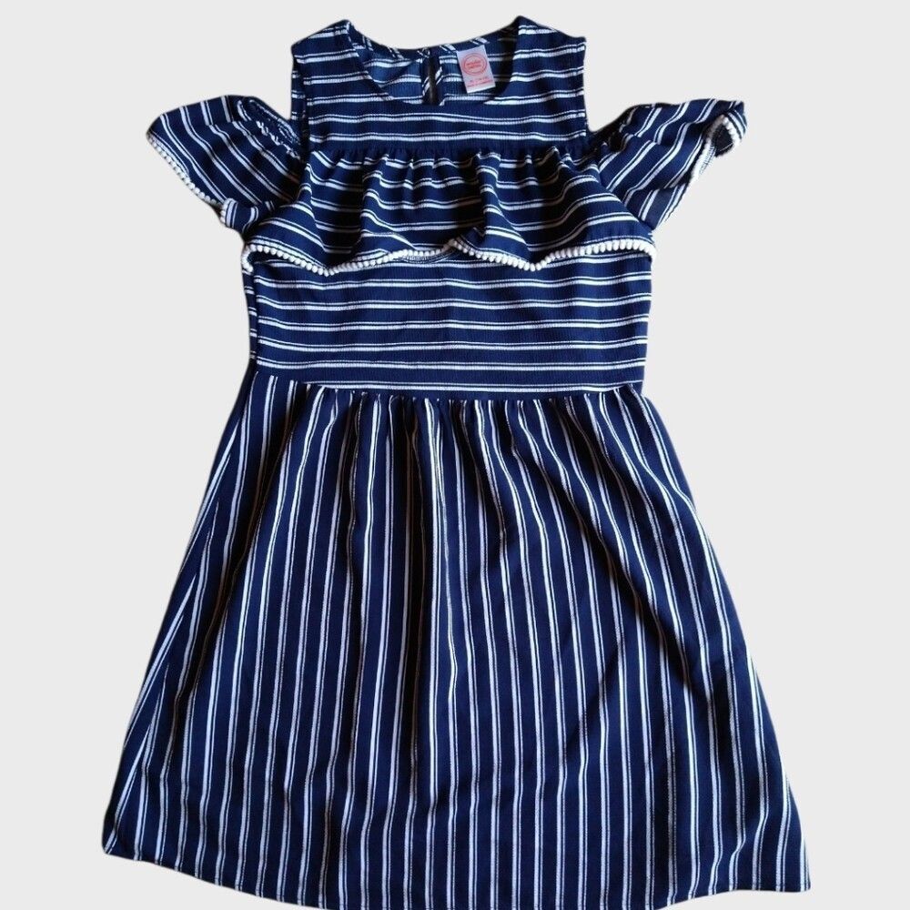 Wonder Nation Blue and White Cold Shoulder Striped Dress